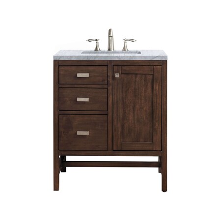 James Martin Vanities Addison 30in Single Vanity, Mid-Century Acacia w/ 3 CM Carrara White Top E444-V30-MCA-3CAR